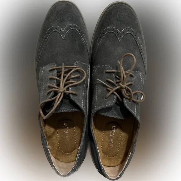 Calvin Klein | Shoes | Calvin Klein Bluegrey Suede Dress Shoes With Tan  Sole Size 3 | Poshmark